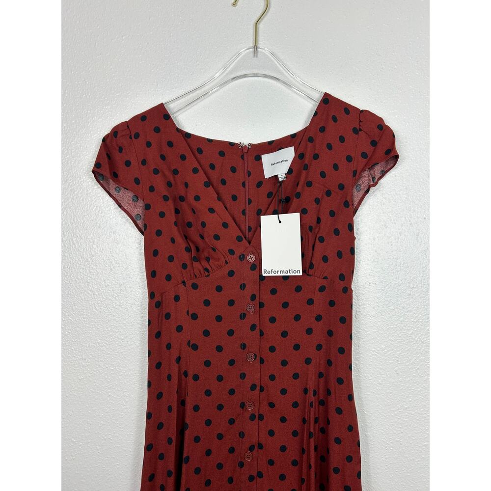 Reformation NWT Wilda Button up Midi Dress Fig Jam Dot Sz 0 Contemporary - Picture 7 of 12